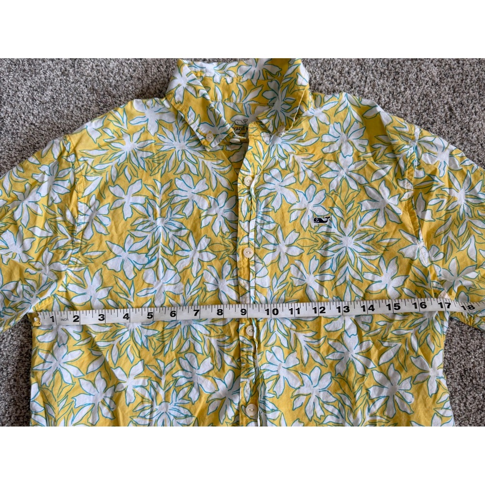 Vineyard Vines Kids XL Yellow Floral Leaf Short Sleeve Button Down Cotton Shirt